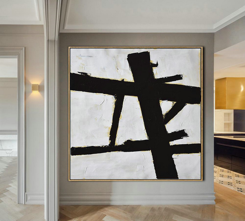 Abstract Painting Extra Large Canvas Art,Handmade Minimal Art Palette Knife Canvas Painting, Black White Beige - Original Art Acrylic Painting